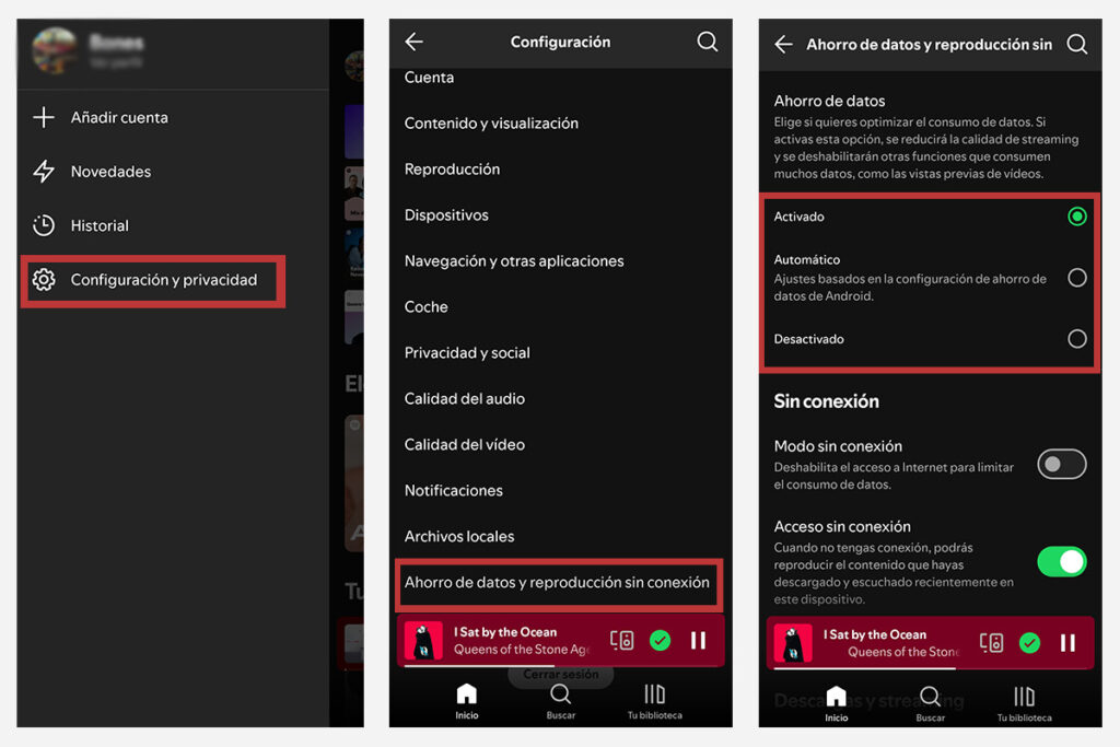 Activar ahorro de datos en Spotify