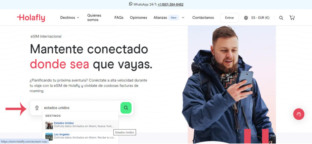 Buscar la eSIM para Estados Unidos en la página principal de Holafly