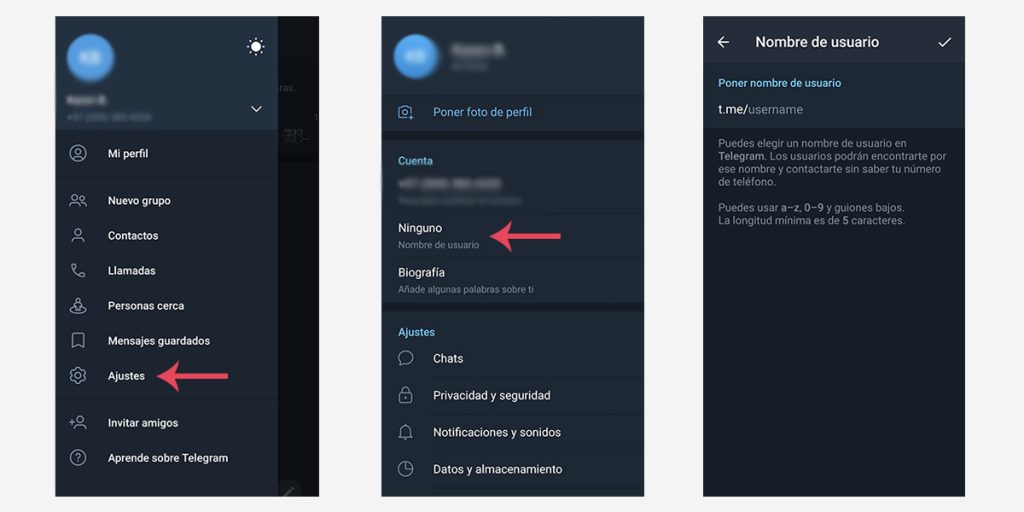 Crear nombre de usuario en Telegram