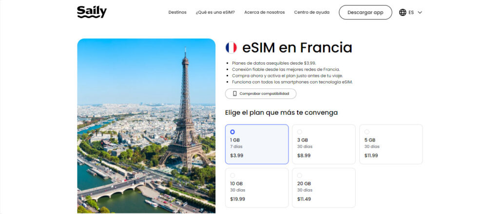 Precios eSIM Saily - Ejemplo Francia