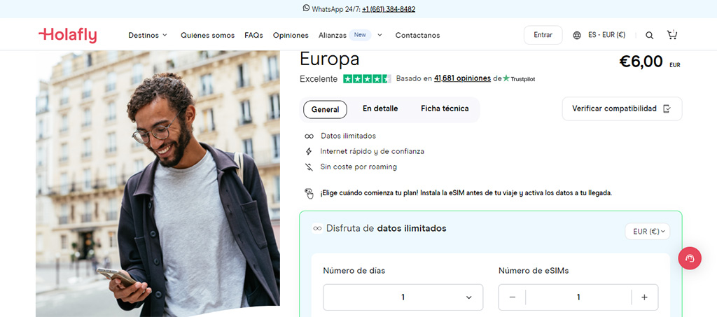 Compra tu eSIM para Europa en la tienda virtual de Holafly