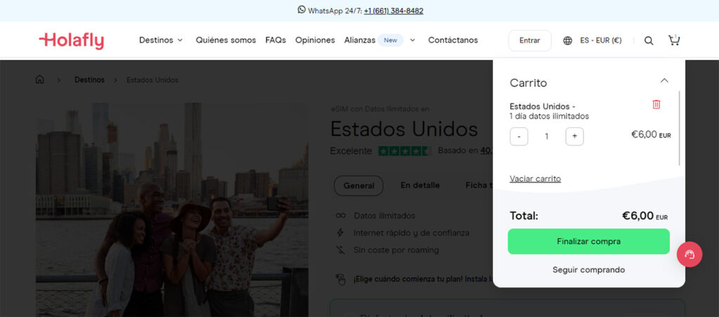 Finalizar compra eSIM Estados Unidos