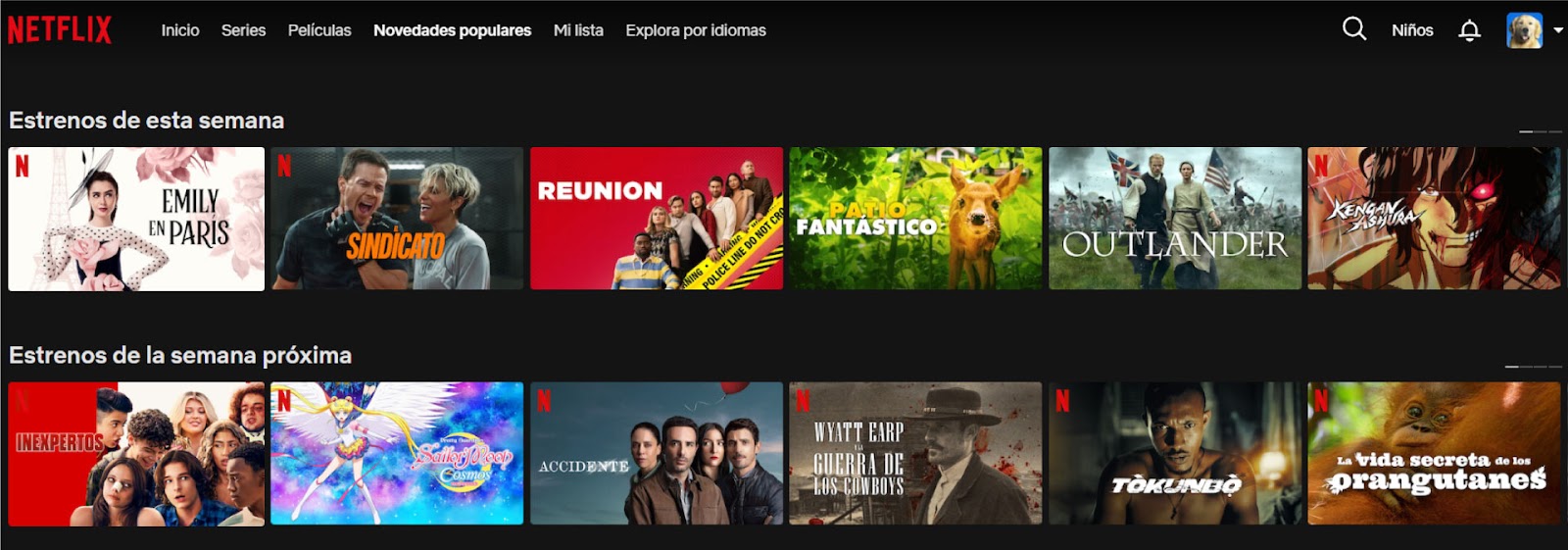 Pantalla principal de Netflix con nuevos lanzamientos