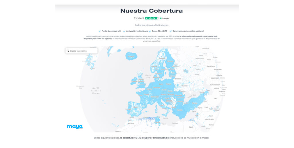 Mapa de cobertura Maya Mobile