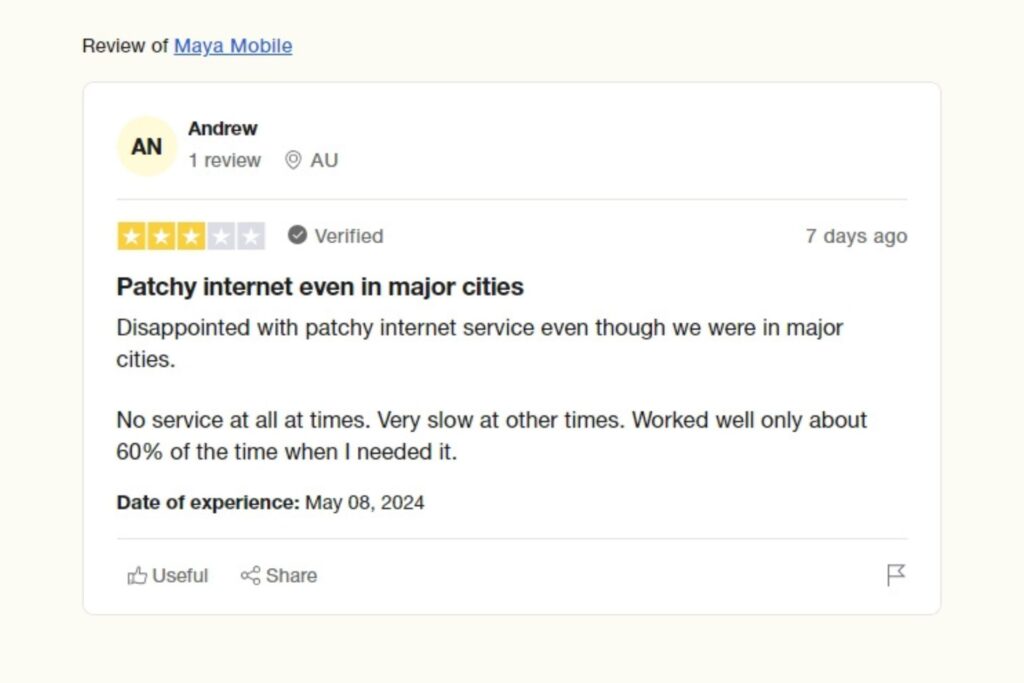 Andrew en Trustpilot sobre Maya Mobile