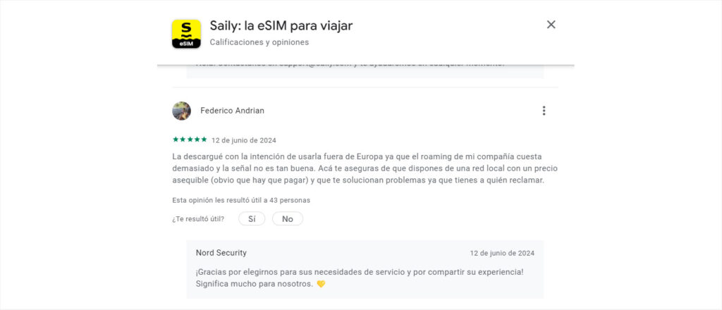 Opinión de Federico sobre Saily