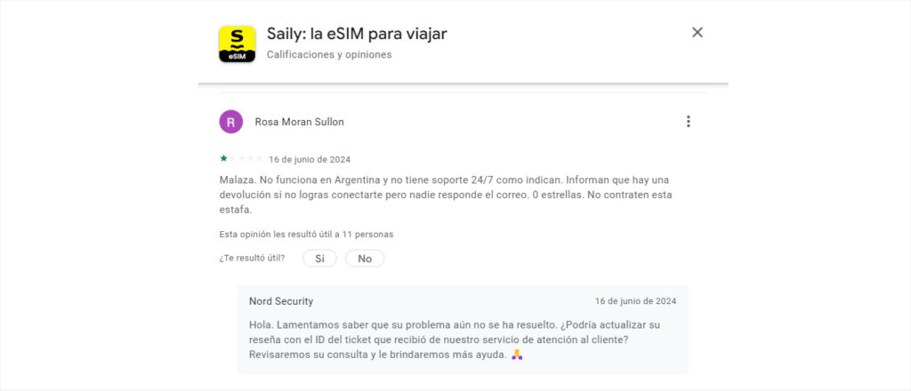 Opinión de Rosa sobre Saily