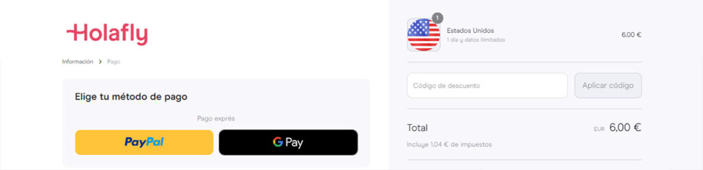 Pagar con PayPal o Gpay