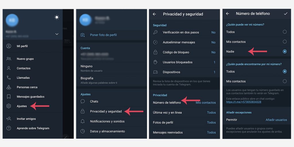 Pasos para que los usuarios no vean el número en Telegram