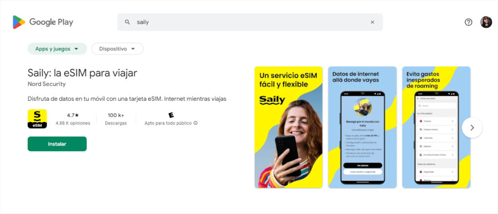 Saily eSIM app en Play Store