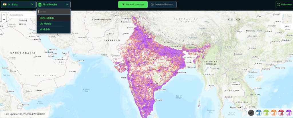 Mapa de cobertura red móvil de airtel en la India