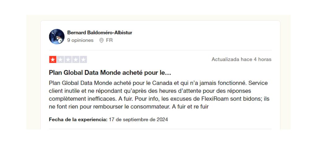 Reseña de usuario sobre FlexiRoam