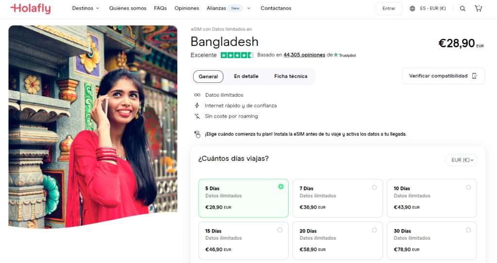 Planes y tarifas de Holafly para Bangladés