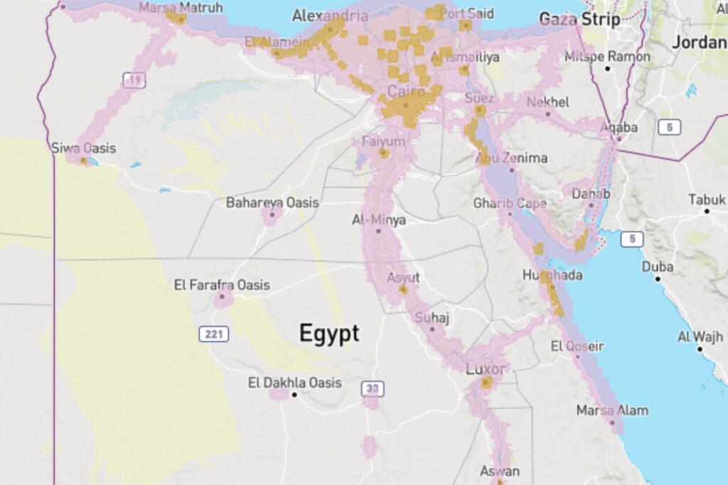 Covuerture 3G de Vodafone en Egypte. Source: GSMA