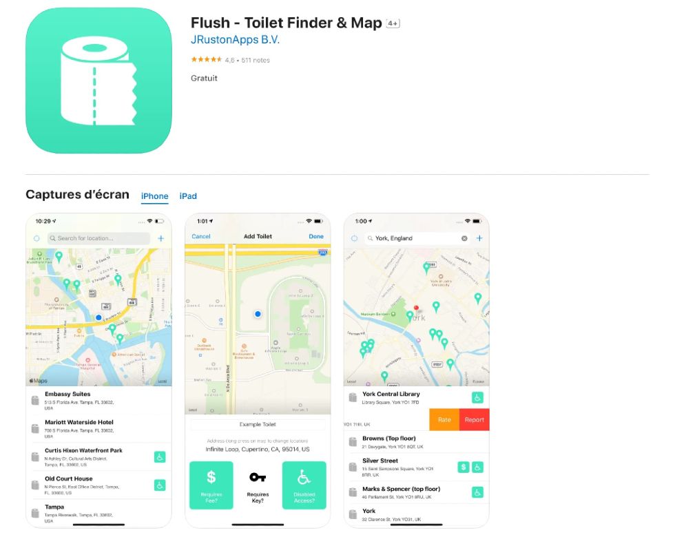 apps pour voyager flush