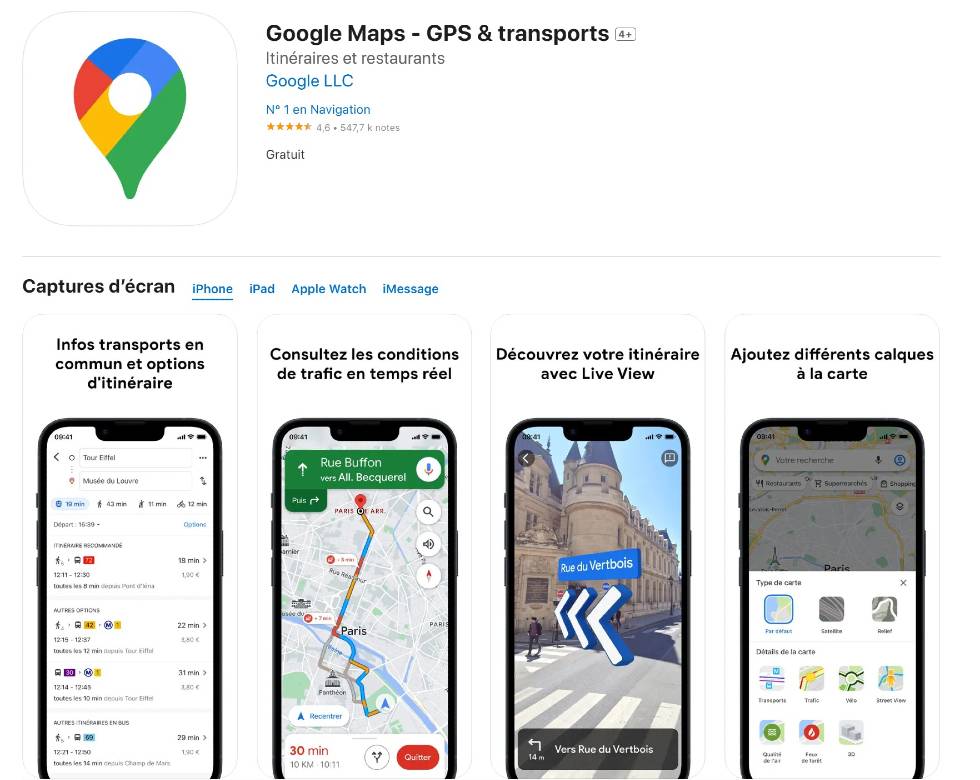 apps pour voyager google maps