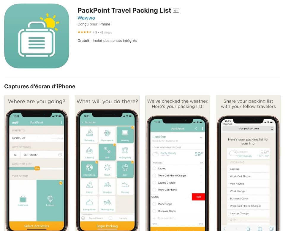 apps pour voyager packpoint