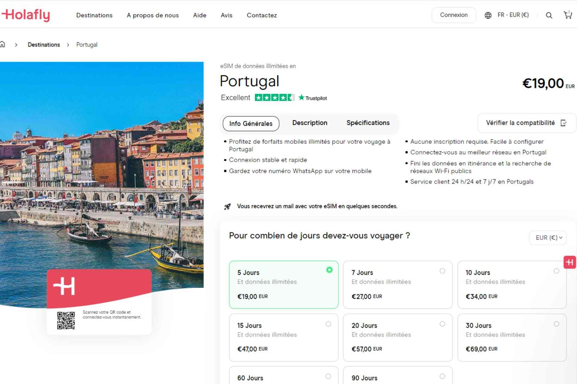 capture ecran boutique holafly esim portugal