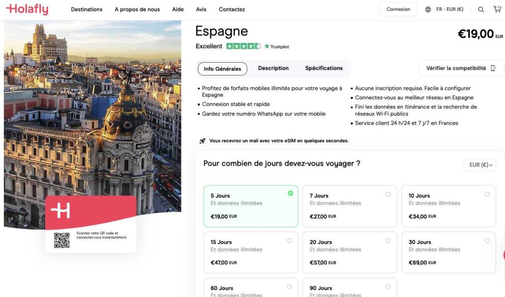top4 meilleurs esim espagne holafly