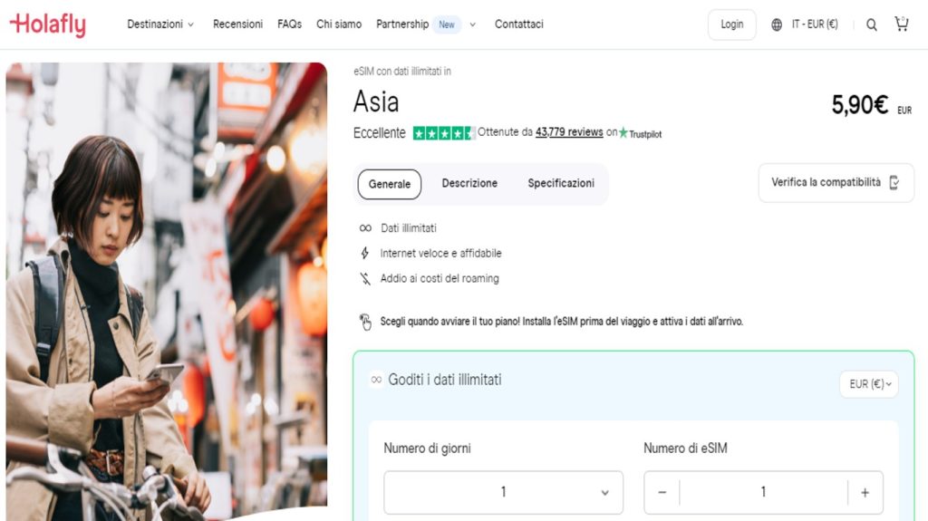 Immagine dal sito web Holafly dell'Asia eSIM