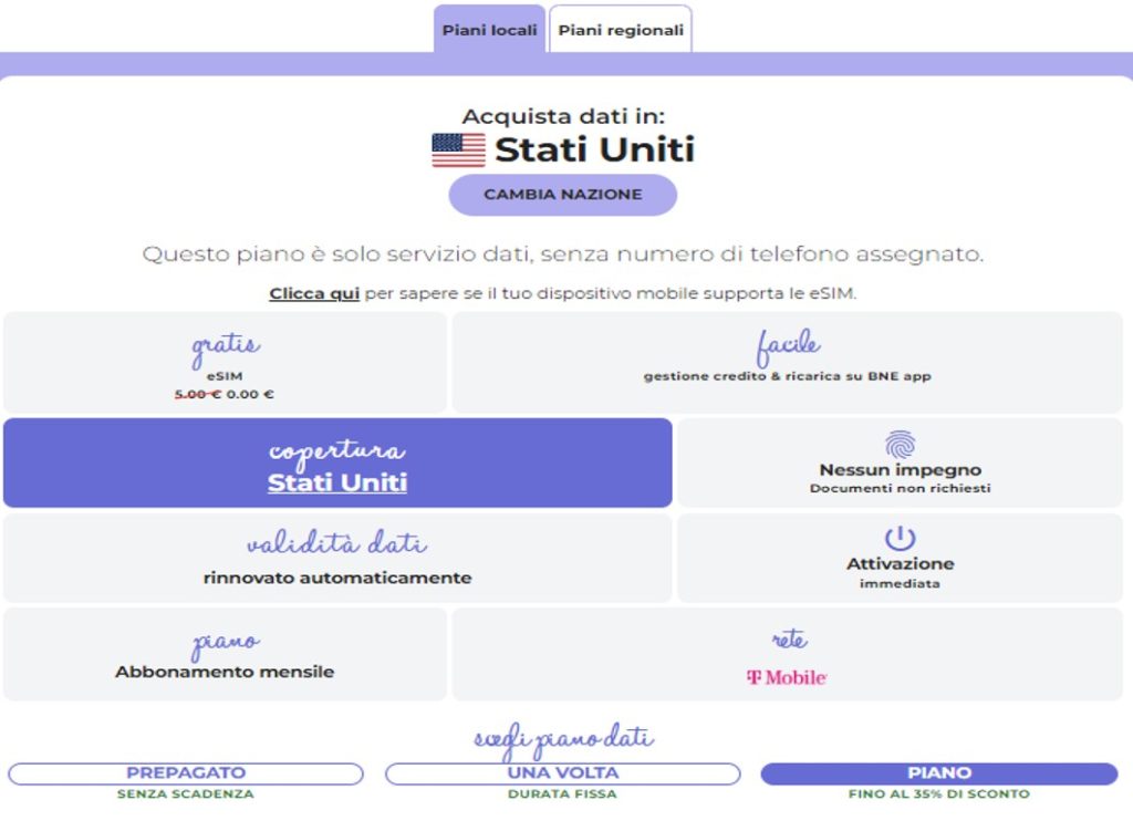 SIM virtuale per gli USA offerta da BNESIM