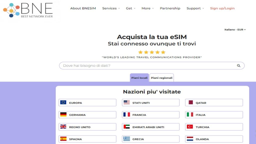 BNESIM homepage della sezione eSIM