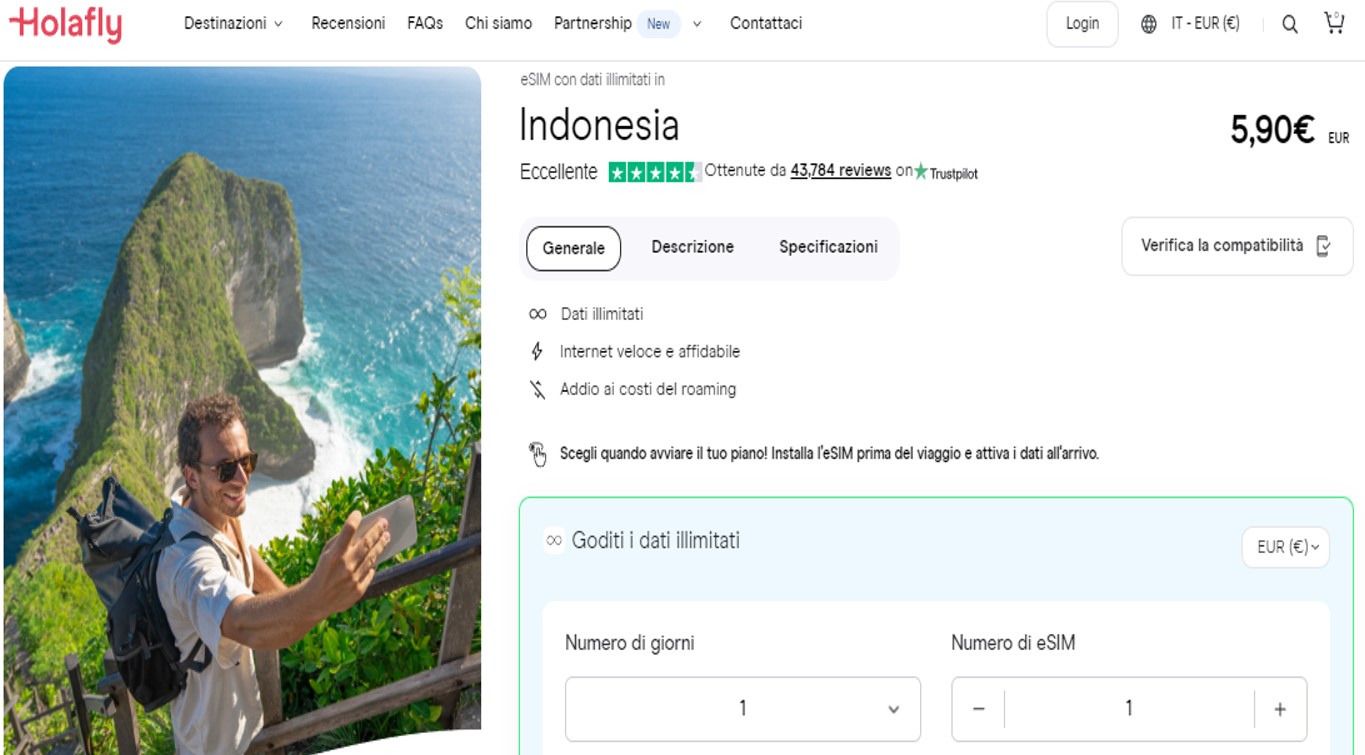 Immagine dal sito web Holafly della eSIM Indonesia