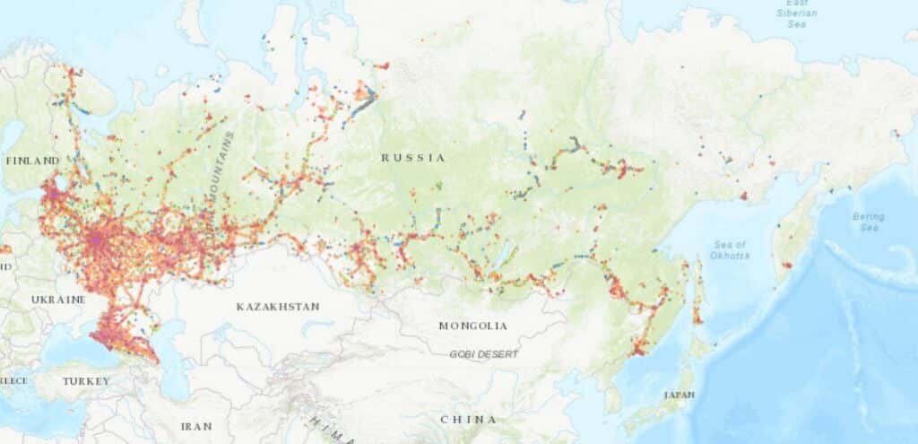 ロシアにおけるMTSの通信対応エリアマップ