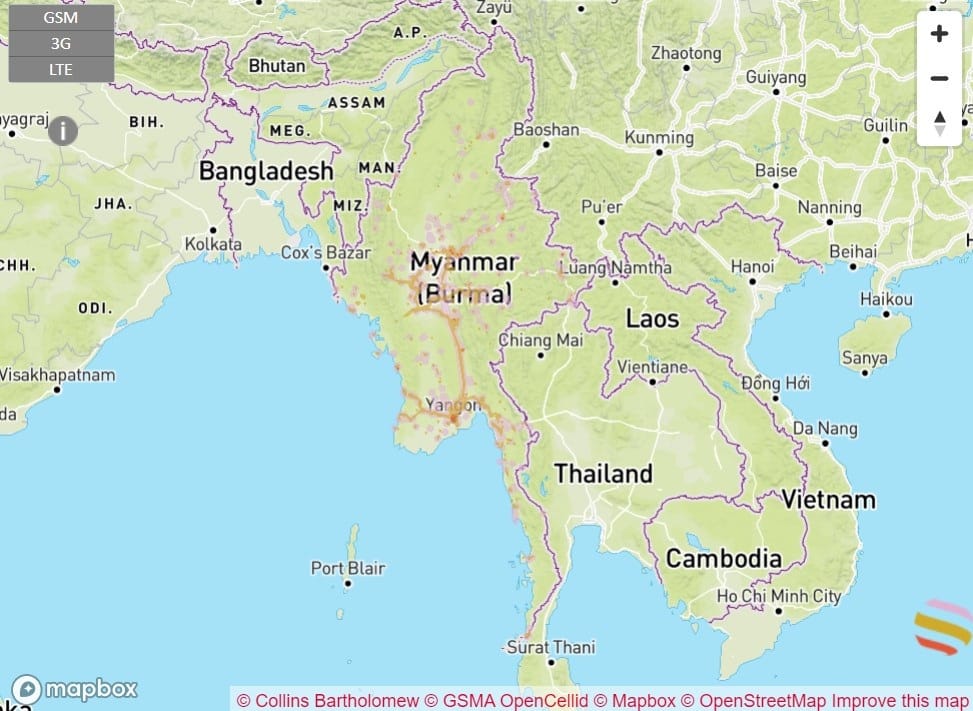 MPT スマートフォン カバー 範囲 地図 ミャンマー