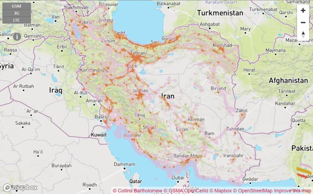 MTN Irancell スマートフォン カバー 範囲 地図 イラン