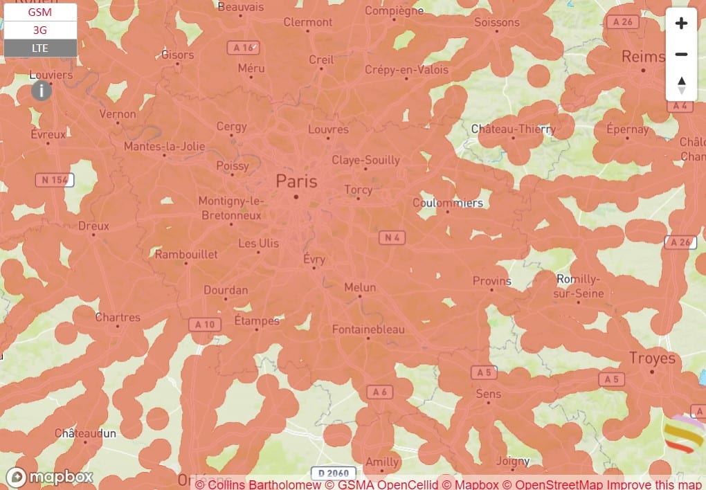 SFR スマートフォン カバー 範囲 地図 パリ フランス