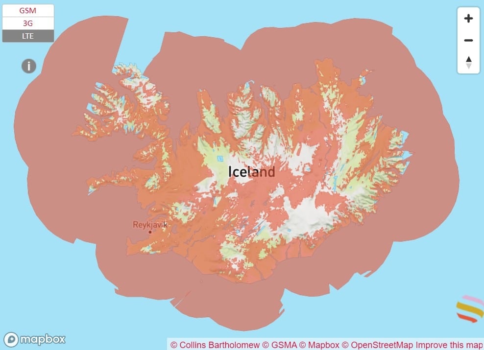 Siminn スマートフォン カバー 範囲 地図 アイスランド