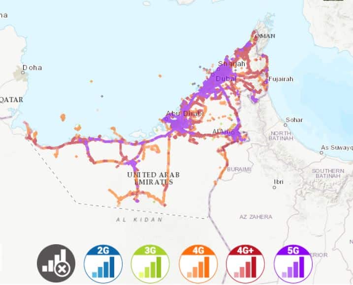 アラブ首長国におけるDu Mobileの通信対応エリアマップ