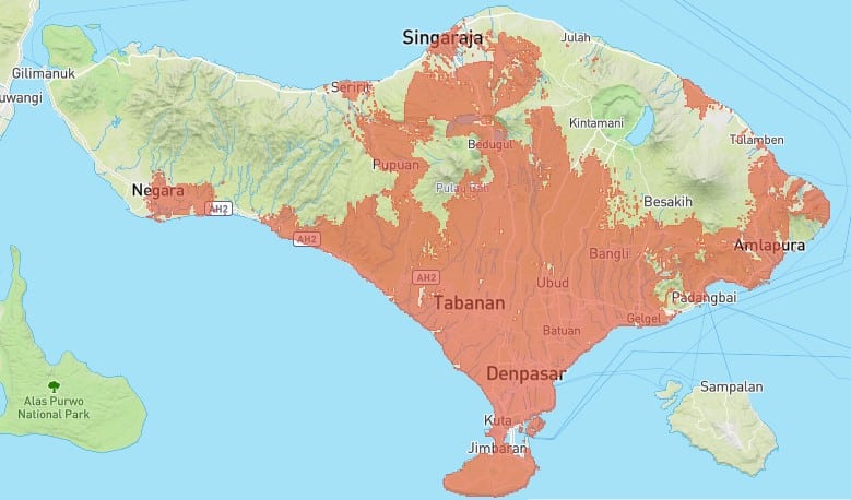 インドネシア バリ島 インターネット 接続 Indosat Ooredoo Hutchison 回線速度マップ