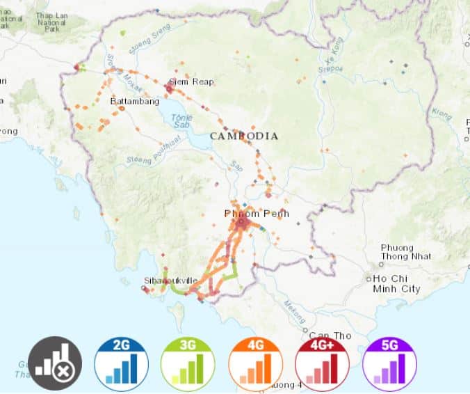 カンボジア インターネット 接続 Holafly eSIM サービスエリアマップ