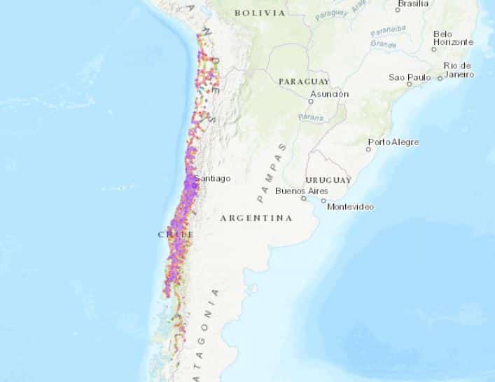 チリにおけるentelの通信対応エリアマップ