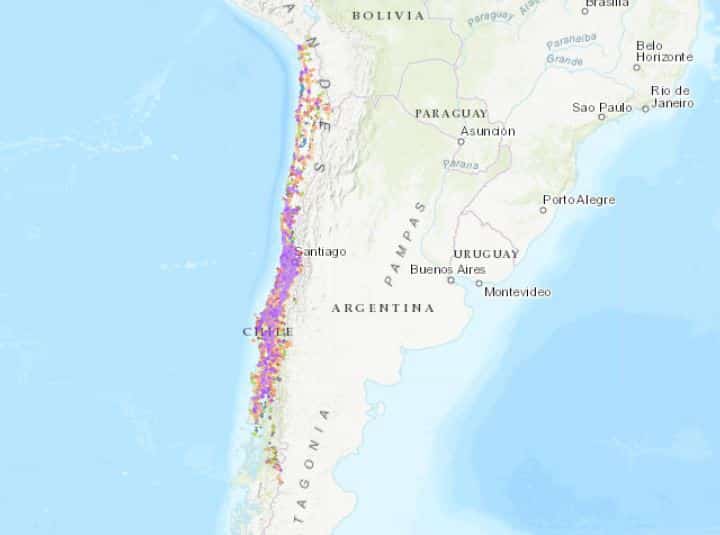 チリにおけるmovistarの通信対応エリアマップ