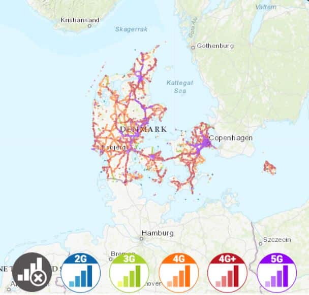 デンマーク インターネット 接続 Holafly eSIM サービスエリアマップ
