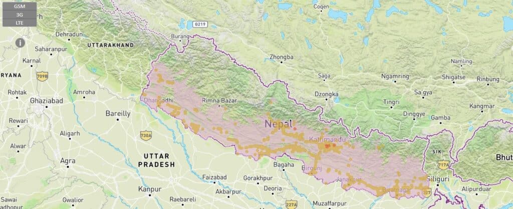 ネパール インターネット 接続 Holafly eSIM サービスエリアマップ