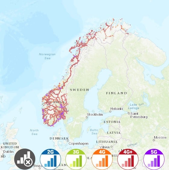 ノルウェー インターネット 接続 回線速度マップ