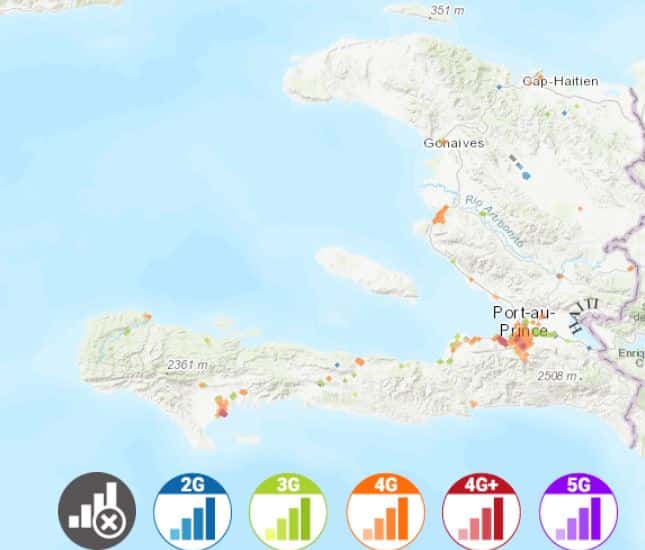 ハイチにおけるDIGICELの通信対応エリアマップ