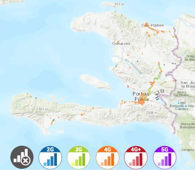 ハイチにおけるNatcomの通信対応エリアマップ