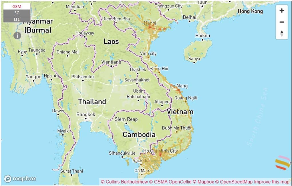 Mobifone　ベトナム　サービスエリア　地図　通信速度　LTE