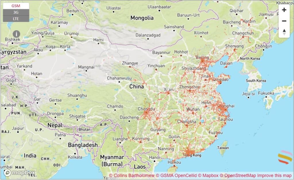 Holafly　オラフライ　eSIM　中国　中国移動　チャイナモバイル　通信エリア