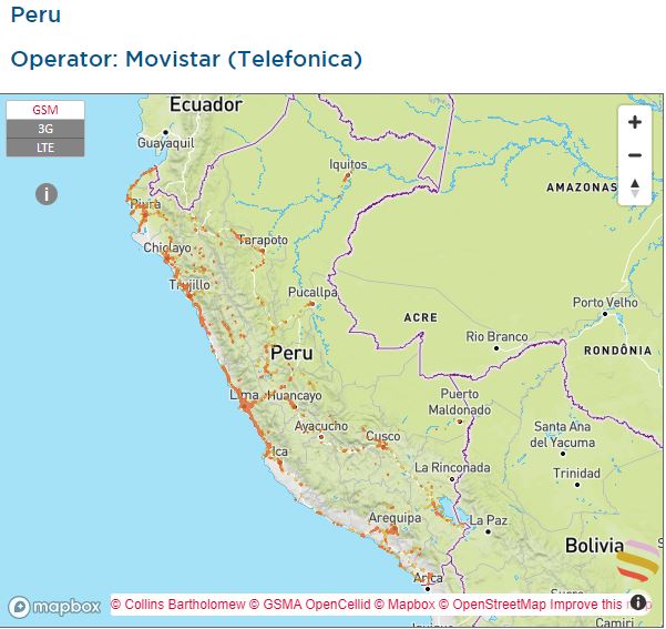 esim　ペルー　オラフライ　Movistar　通信エリア