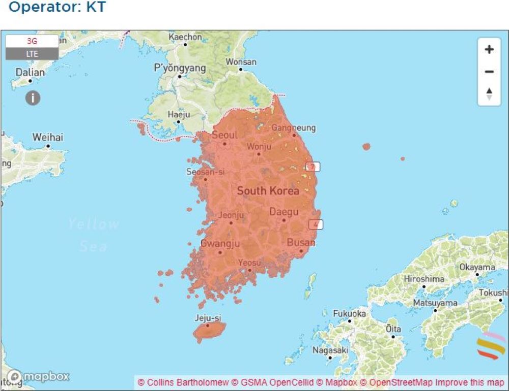 韓国旅行　KTネットワーク　エリアマップ