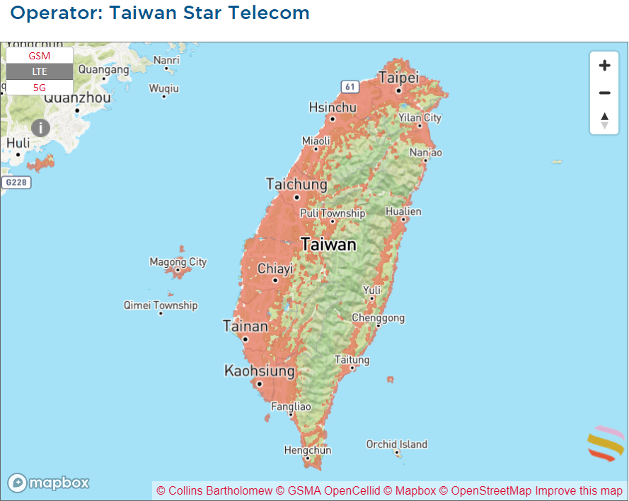 台湾　Star Telecom 　携帯キャリア　通信エリア　