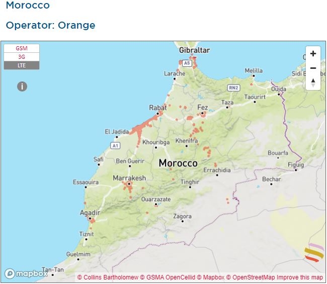 オラフライの「モロッコ無制限eSIM」の通信エリアマップ