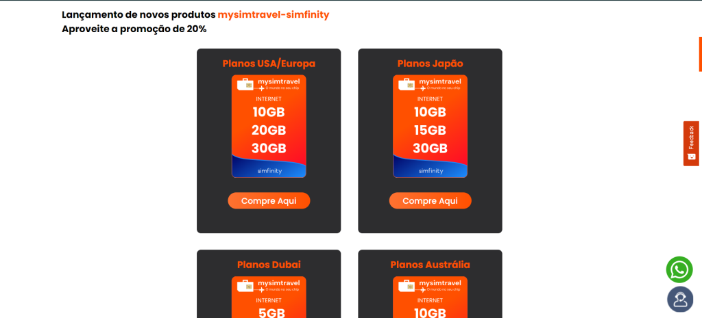 Os planos da Mysimtravel oferecem internet para os EUA, Japão e os outros continentes.