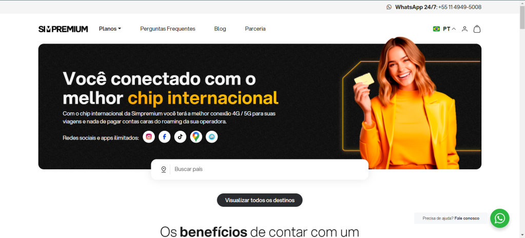 Site de SimPremium com informações preliminares sobre os seus produtos.